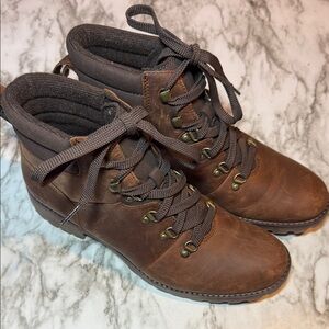 Timberland Ortholite Brown Leather Lace Up Combat Boots Sz 9 NWOT